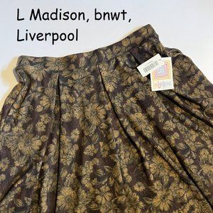 Large Lularoe Madison full skirt, rust with gold flowers, Liverpool fabric
